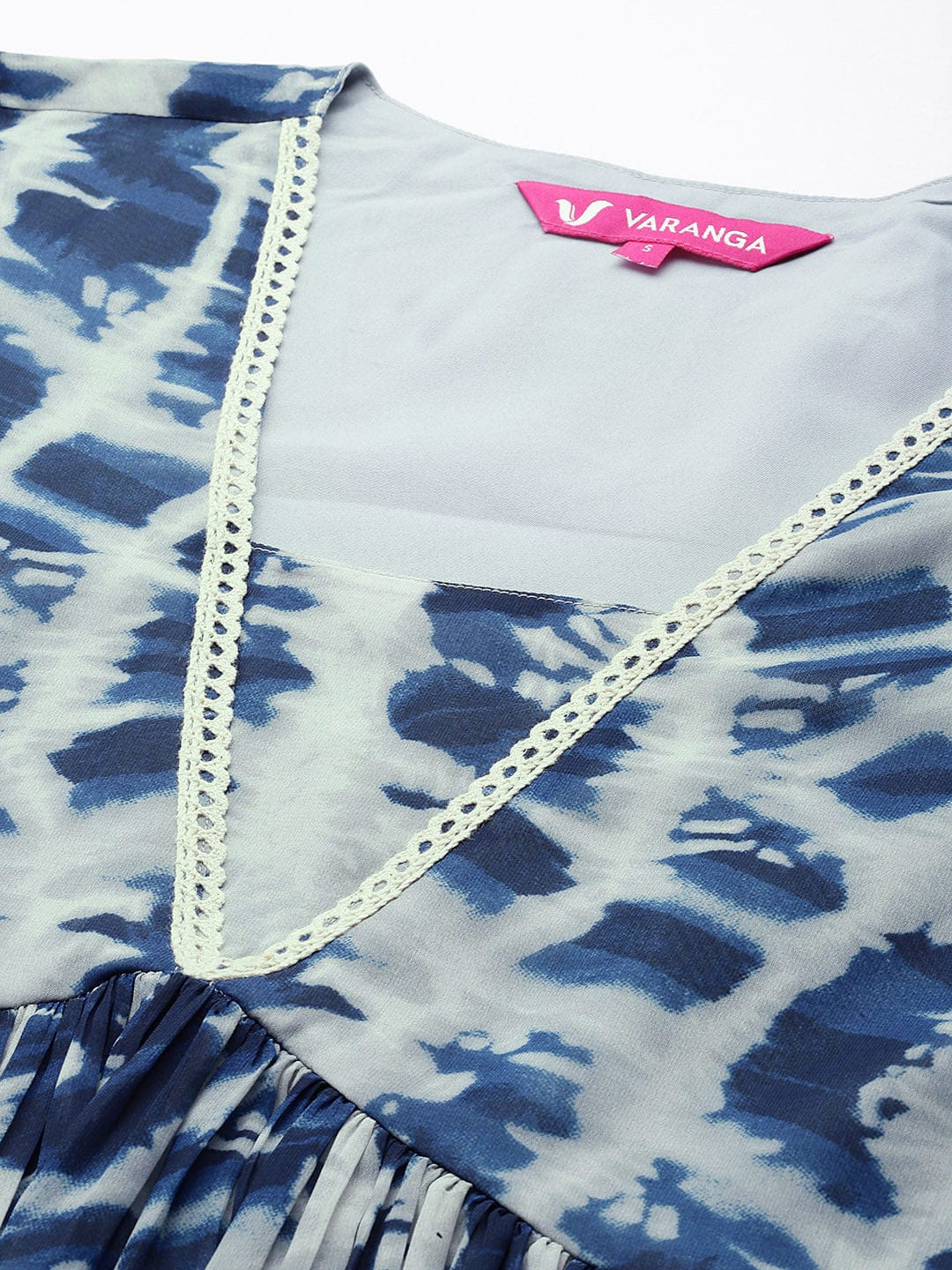 Varanga Women Blue Shibori Printed V-Neck A-Line  Kurta Paired With Tonal Printed Bottom