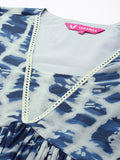 Varanga Women Blue Shibori Printed V-Neck A-Line  Kurta Paired With Tonal Printed Bottom