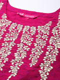 Varanga Pink Embroidered Straight Kurta With Three-Quarter Sleeves Paired With Tonal Bottom And Dupatta