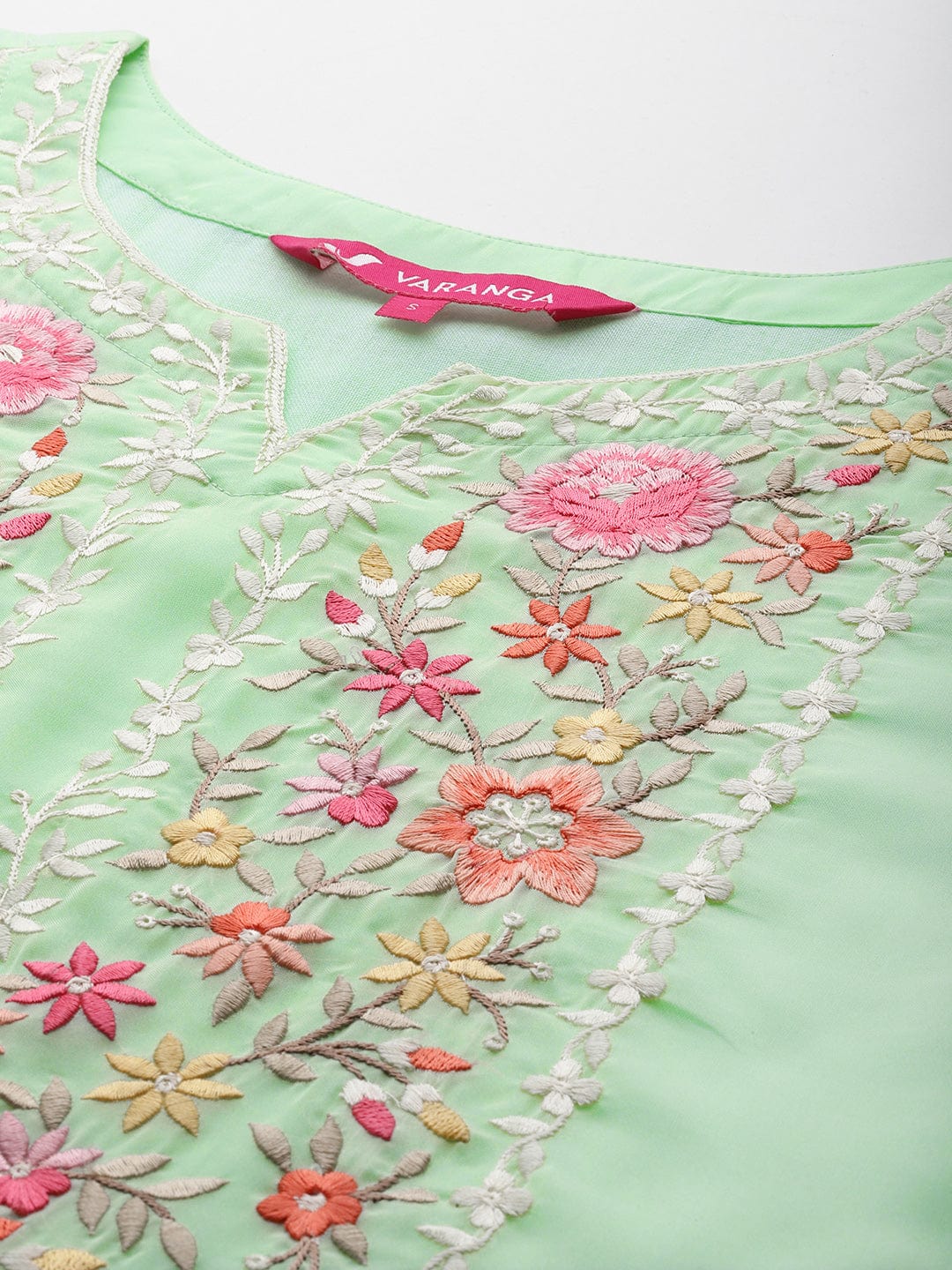 Varanga Women Sea Green Thread Embroidered Kurta With Bottom And Dupatta