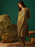 Kurta Set With Zari Yoke Embroidery, Printed Trousers, And Floral Dupatta