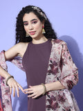 Purple Halter Neck Straight Kurta Paired With Tonal Bottom And Printed Dupatta