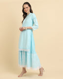 Varanga Women  Blue Chikankari Kurta Attached With Skirt