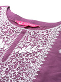 Varanga Women Purple Thread Embroidered Kurta With Tonal Bottom And Dupatta