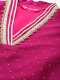 Varanga Women Fuchsia Zari Embroidered Kurta Paired With Bottom And Dupatta