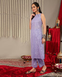 Varanga Women Lavender Lurex Kurta Set With Halter Neck