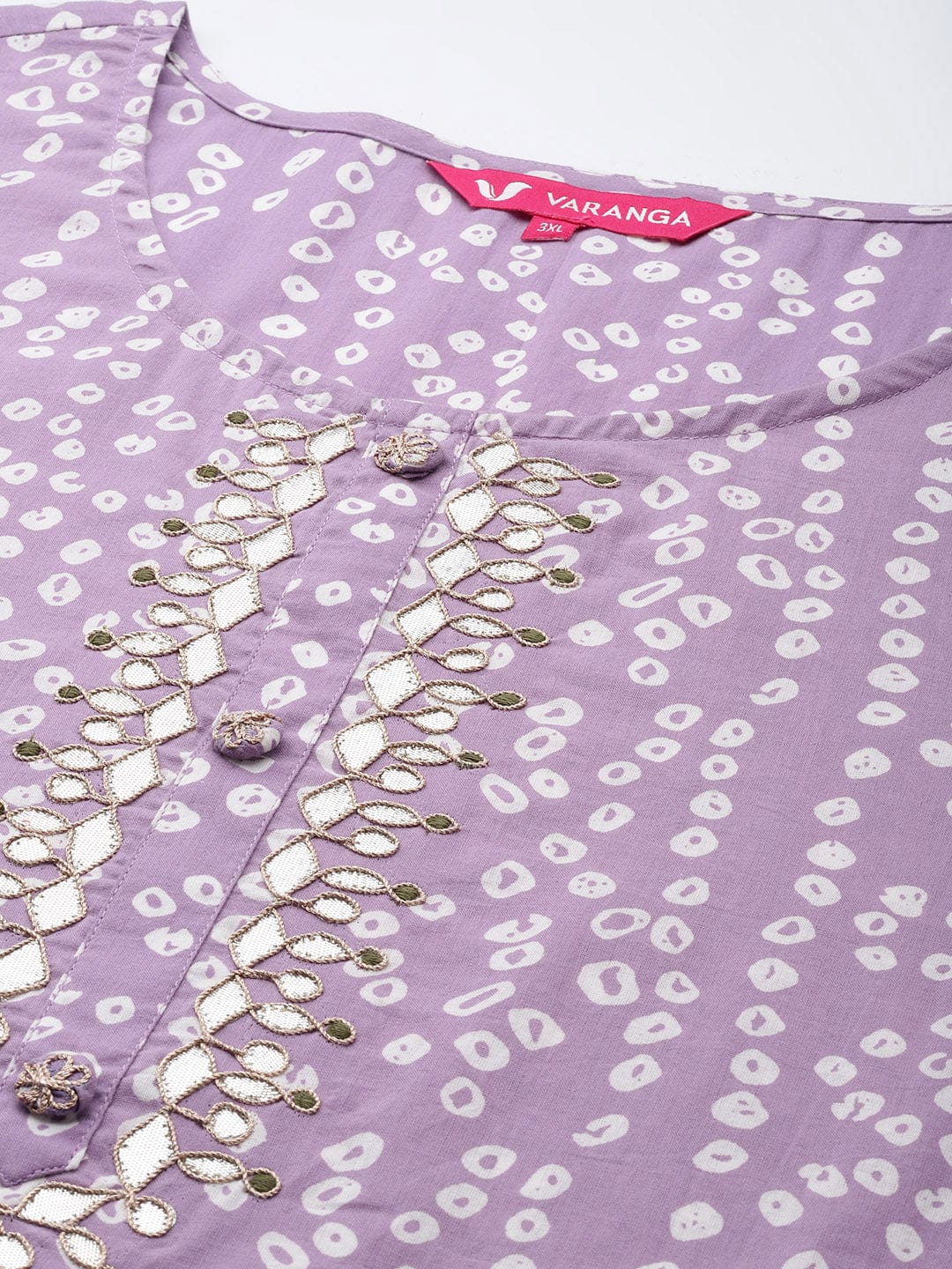 Varanga Women Plus Size Lavender & White Bandhani Printed Gotta Patti Kurta