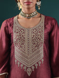 Varanga Women Burgundy Zari Embroidered Kurta With Bottom And Dupatta