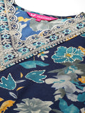 Varanga Women Blue Floral Print And Embroidered Kurta With Bottom And Dupatta