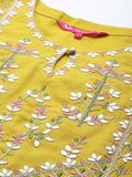 Varanga Women Yellow Yoke Design Kurta With Trousers And Dupatta Set