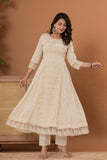 Varanga Women Floral Embroidered Panelled Mirror Work Pure Cotton Kurta with Trousers & Dupatta
