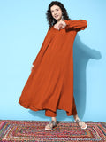 Varanga Women Rust Solid Empire Kurta with Trousers
