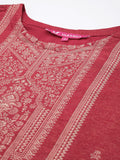 Varanga Women Rust Jacquard Weave Kurta With Bottom And Dupatta