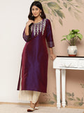 Varanga Women purple And Gold Toned Woven Design Embroidered Jacquard Kurta