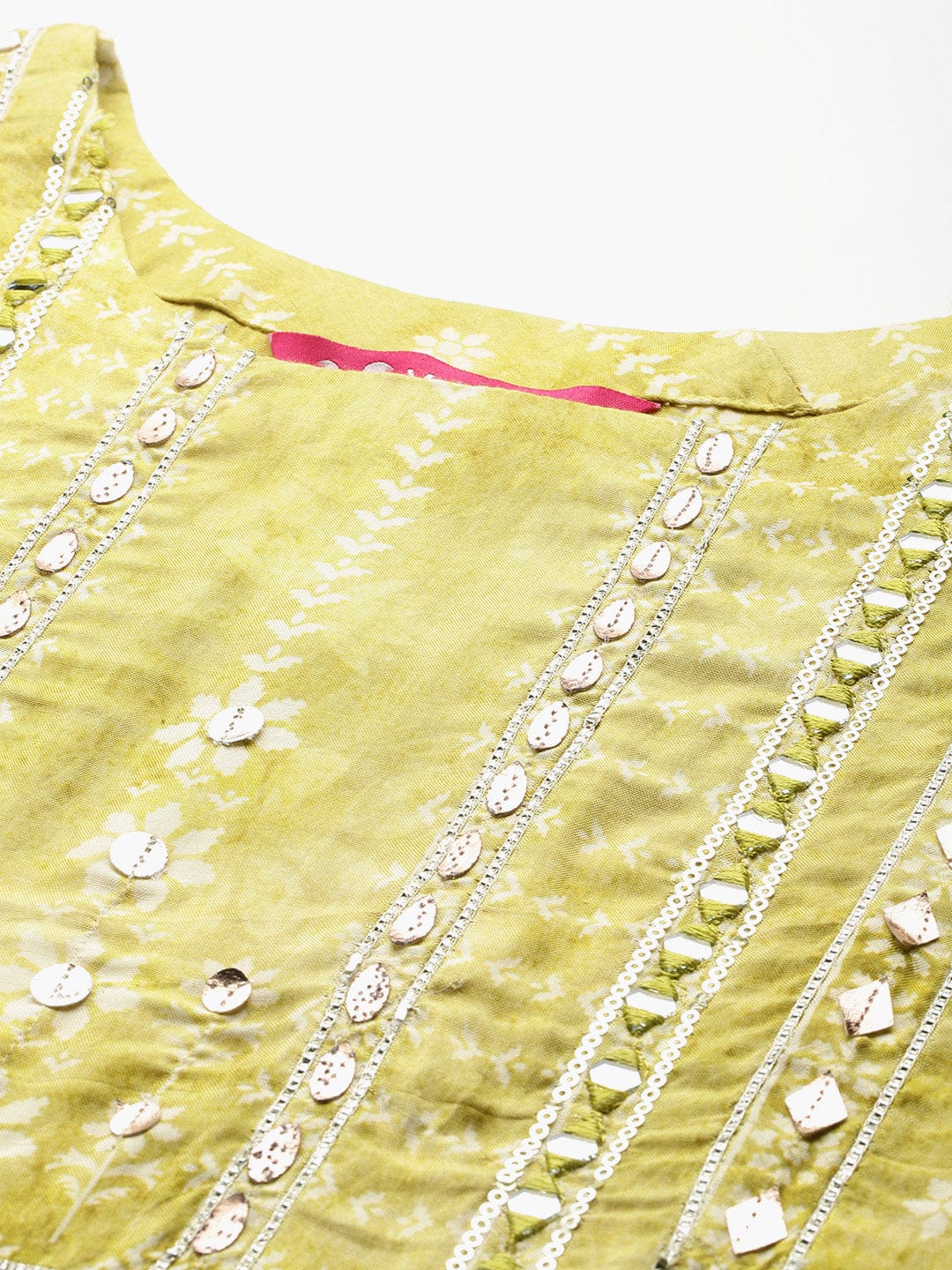 Varanga Women Lime Green Mirror And Gota Hand Embellished Kurta Set With Dupatta