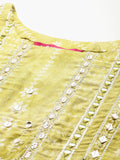 Varanga Women Lime Green Mirror And Gota Hand Embellished Kurta Set With Dupatta