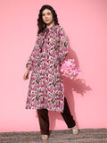 varanga women pink floral printed puff sleeves kurta