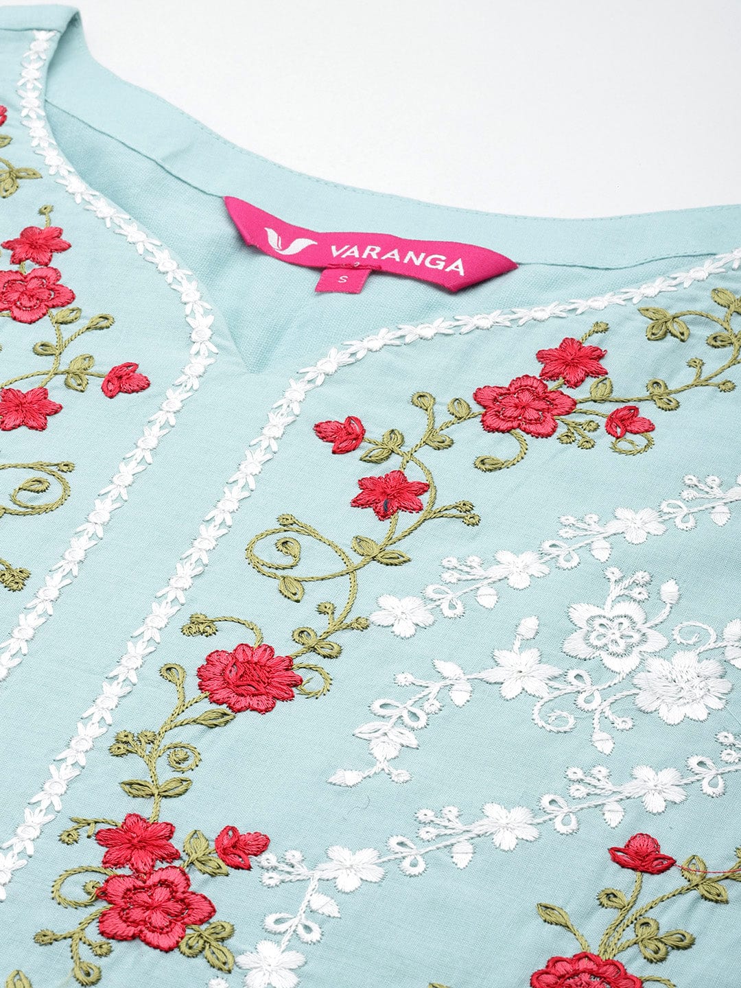 Varanga Floral Embroidered Thread Work Pure Cotton Kurta with Trousers & Dupatta