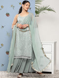 Varanga grey embroidered kurta paired with sharara and dupatta