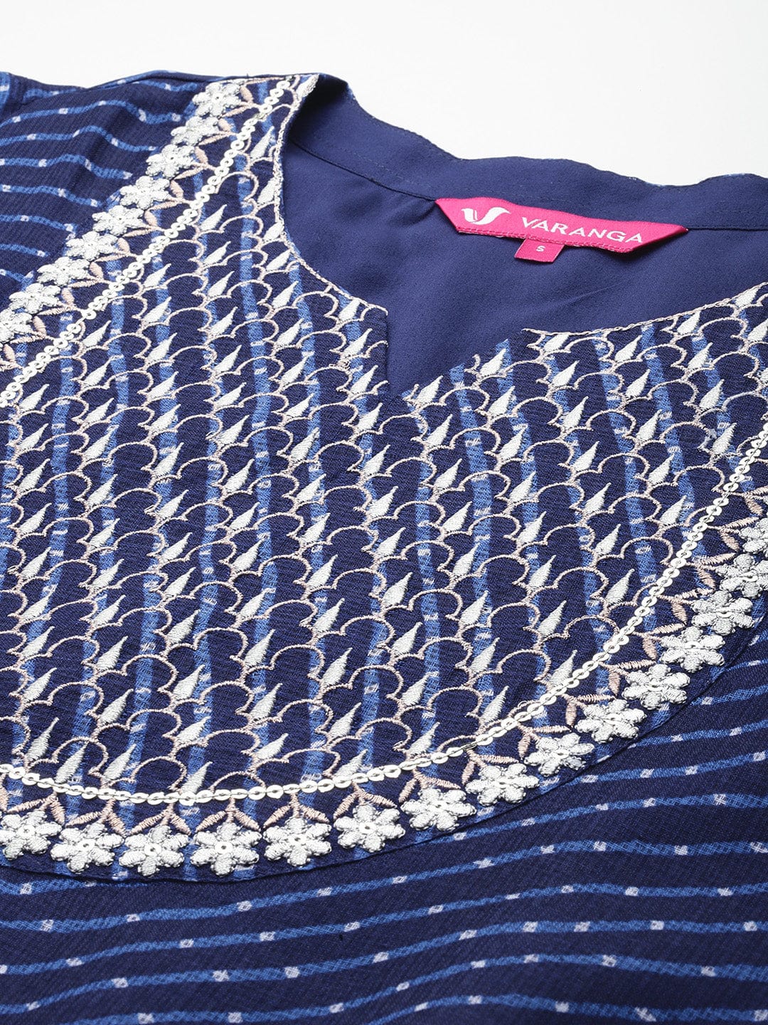 Varanga Women Blue Laheriya Straight Kurta With Tonal Bottom And Dupatta