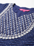 Varanga Women Blue Laheriya Straight Kurta With Tonal Bottom And Dupatta