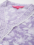 Varanga Women Floral Printed V-Neck With Lace Detail Kurta