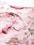 Varanga Women Pink Floral Printed With V Neck And Three Quater Sleeve Straight Kurta Rs Vkur1865