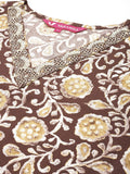 Varanga Women Brown Floral Printed Kurta Paired With Bottom & Dupatta