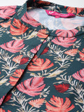 Varanga Women Green Floral Printed Mandarin Collar Straight Kurta Paired With Tonal Solid Bottom And Solid Dupatta