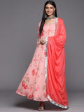 pink anarkali kurta paired with chiffon dupatta