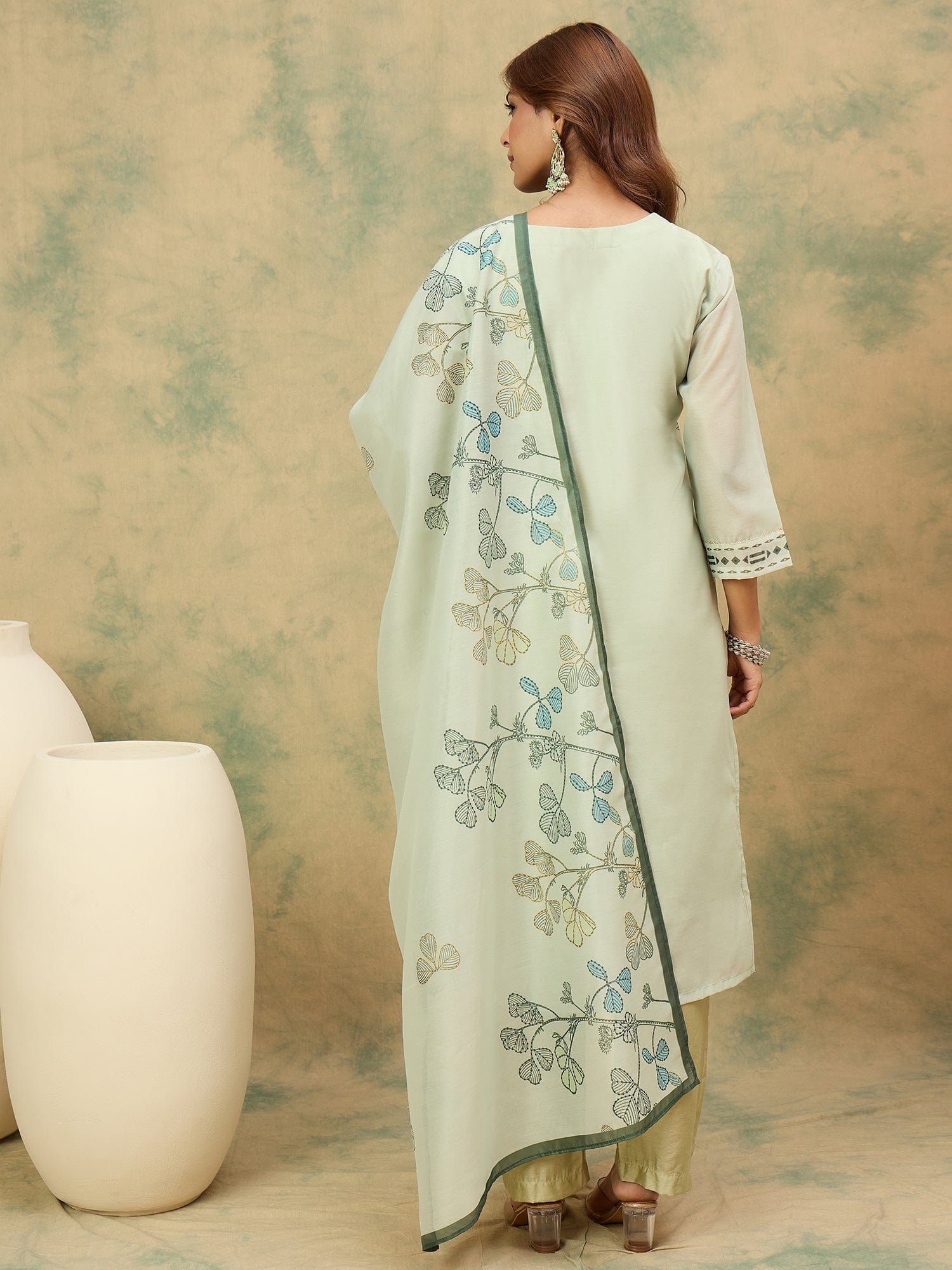 Varanga Women Olive  Floral Printed Embroidered Kurta  Paired With Bottom And Dupatta