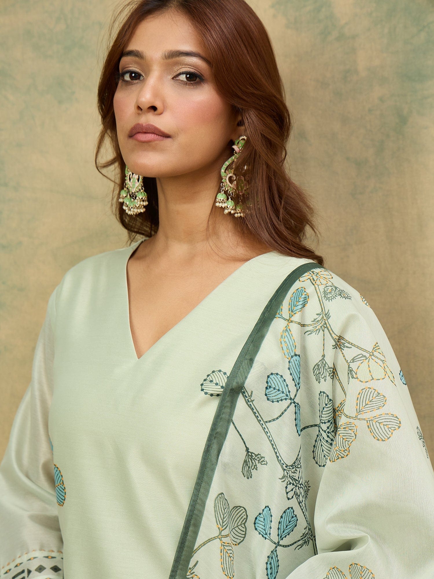 Varanga Women Olive  Floral Printed Embroidered Kurta  Paired With Bottom And Dupatta