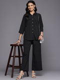 Varanga Women Black Crepe Shirt Collar Top And Bottom