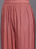 Varanga Women Coral Zari Embroidered Straight Kurta With Trousers And Fringed Dupatta