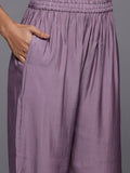 Varanga Women Lavender Zari Embroidered Straight Kurta With Trousers And Fringed Dupatta