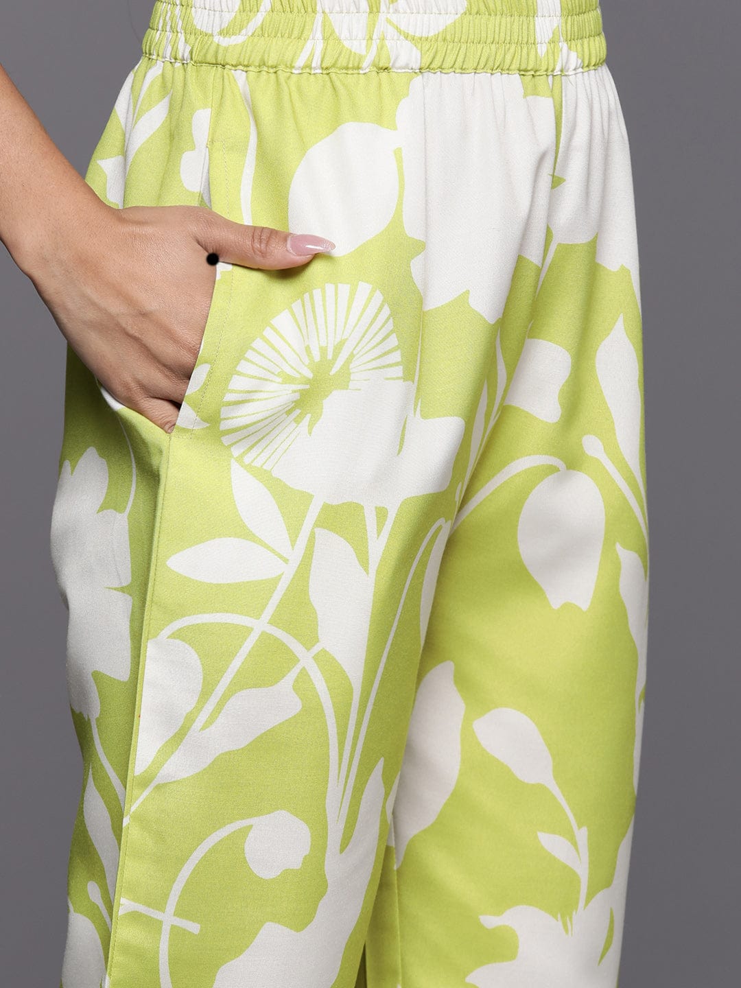Varanga Women Lime Green Halter Neck Kurta With Bottom
