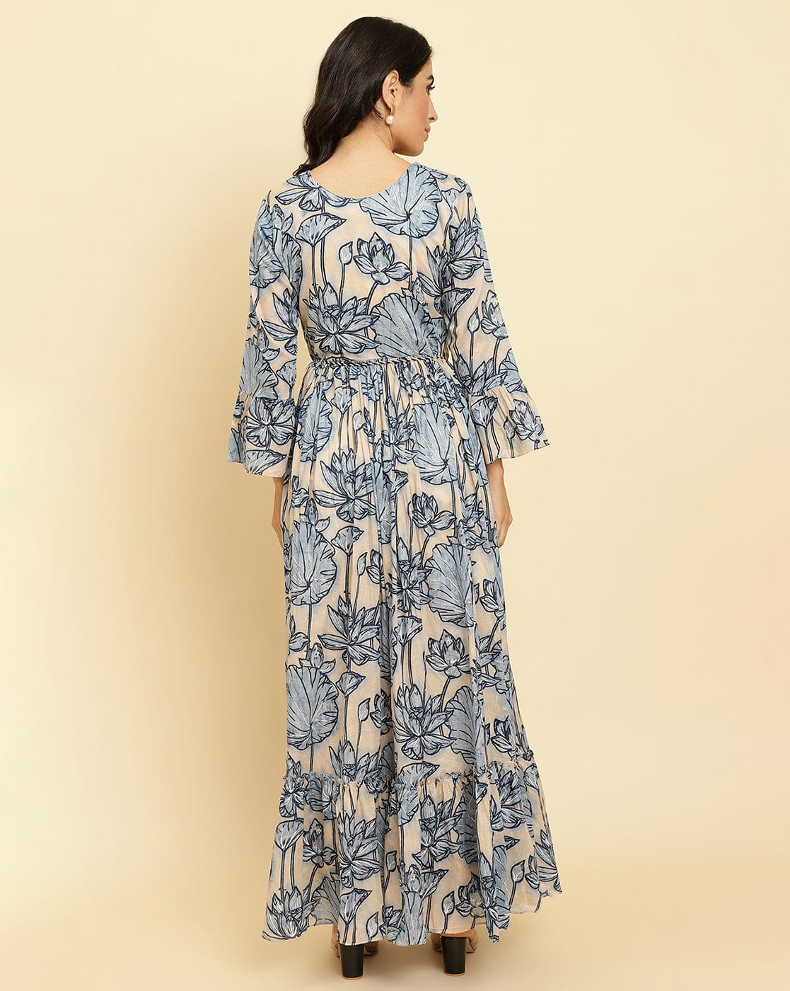 varanga women blue floral printed anarkali kurta