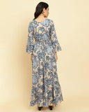 varanga women blue floral printed anarkali kurta