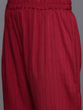 Varanga Women Maroon Round Neck, Spaghetti Strap Style Straight Kurta Paired With Tonal Bottom And Dupatta