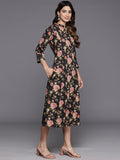 Varanga Women Black Floral Printed A-Line Dress