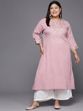 Varanga Women Plus Size Mauve Yoke Design Gotta Patti Crepe Kurta