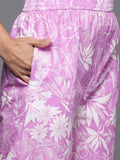 Varanga Women Lavender Floral Printed Halter Neck Anarkali Kurta With Bottom