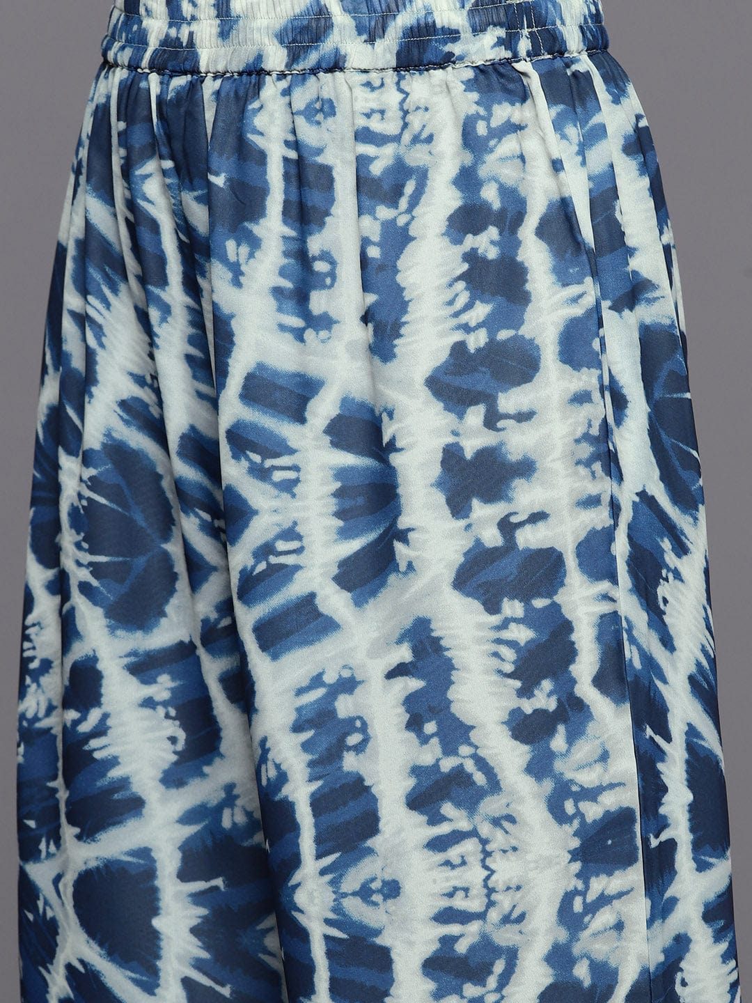 Varanga Women Blue Shibori Printed V-Neck A-Line  Kurta Paired With Tonal Printed Bottom