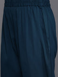 Varanga Women Teal Empire Gathered Details A-Line Kurta Paired With Tonal Bottom