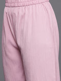 Varanga Women Pink Shirt Collar Neck A-Line Kurta Paired With Tonal Bottom