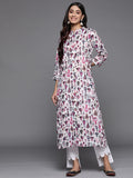 Varanga Off White And Pink Women Printed Mandarin Collar Gotta Patti Kurta