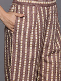 Varanga Women Brown Floral Printed Kurta Paired With Bottom & Dupatta