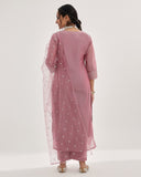 Varanga Women Mauve Floral Embroidered Regular Chanderi Silk Kurta With Trousers & With Dupatta