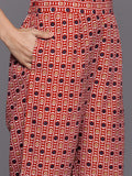 Varanga Women Red Printed  V-Neck Embroidered Kurta With Bottom And Dupatta