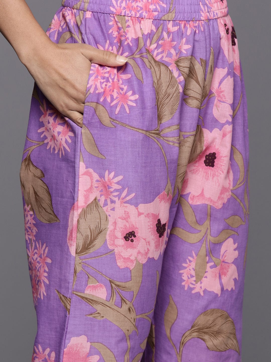 Varanga Women  Lavender Floral Printed Cotton Co-Ords
